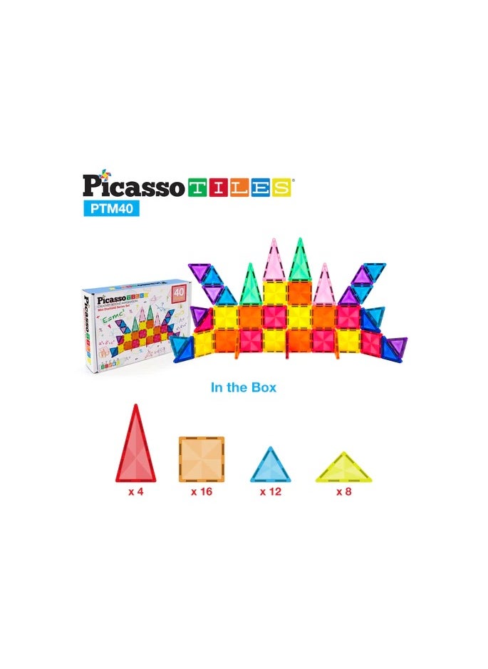 PicassoTiles - Picasso Magnetic Mini Diamond Building 40-Pieces | Building Blocks | Educational Toy Set | Construction Building Kit for Child Brain Development - Image 1