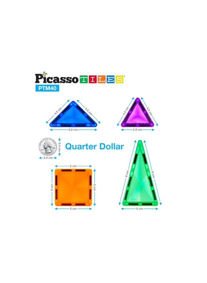 PicassoTiles - Picasso Magnetic Mini Diamond Building 40-Pieces | Building Blocks | Educational Toy Set | Construction Building Kit for Child Brain Development - Image 1