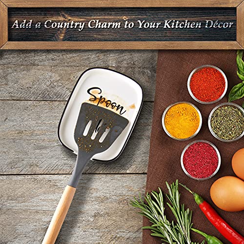DAYYET Ceramic Spoon Rest for Stove Top, Large Spoon Holder for Kitchen Counter, White Coffee Spoon Rest, Heat-Resistant Cooking Utensil Rest, Modern Farmhouse Kitchen Décor - Image 2