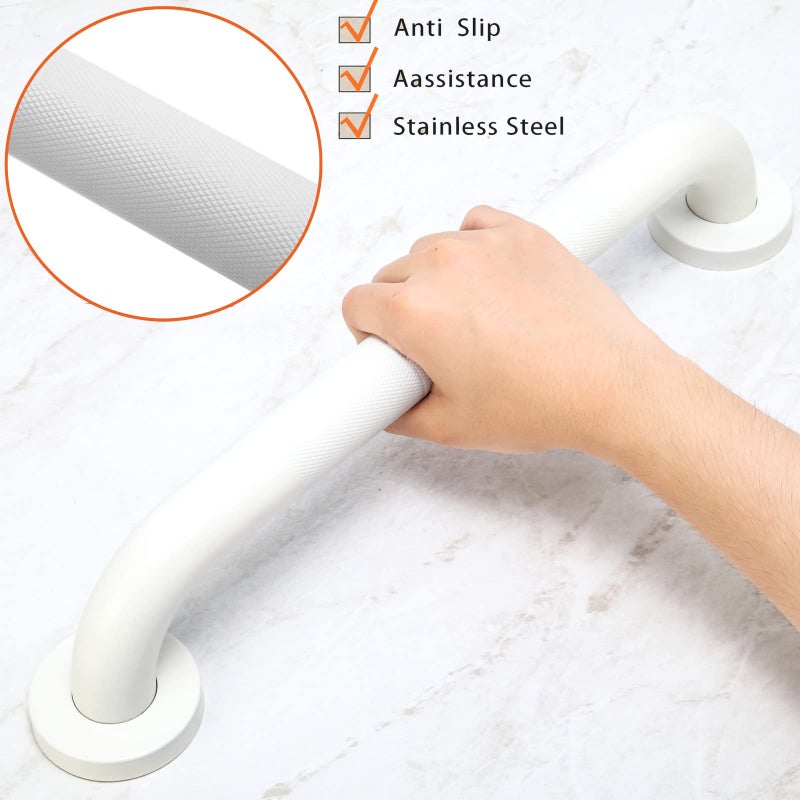 Rackickyer Shower Grab Bar, 2 Pack 12 Inch White Bathroom Grab Bar, 1.25" Diameter 304 Stainless Steel Anti-Slip Grab Bars for Bathtubs and Showers, Handicap Shower Grab Bar for Seniors Elderly - Image 5