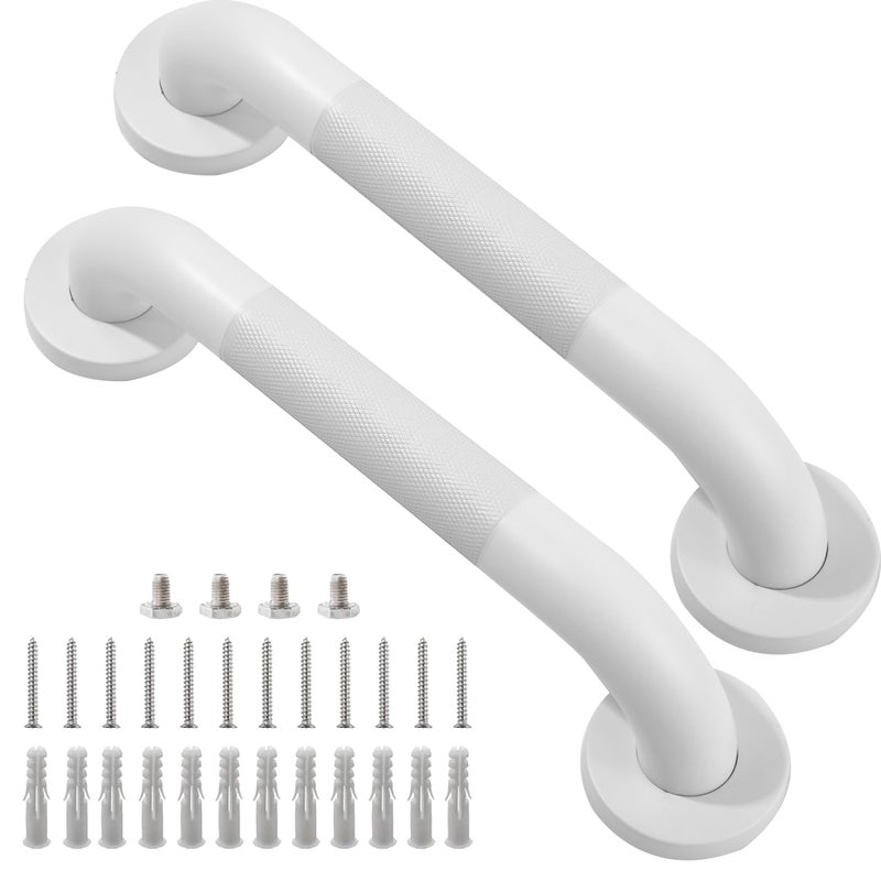 Rackickyer Shower Grab Bar, 2 Pack 12 Inch White Bathroom Grab Bar, 1.25" Diameter 304 Stainless Steel Anti-Slip Grab Bars for Bathtubs and Showers, Handicap Shower Grab Bar for Seniors Elderly - Image 1