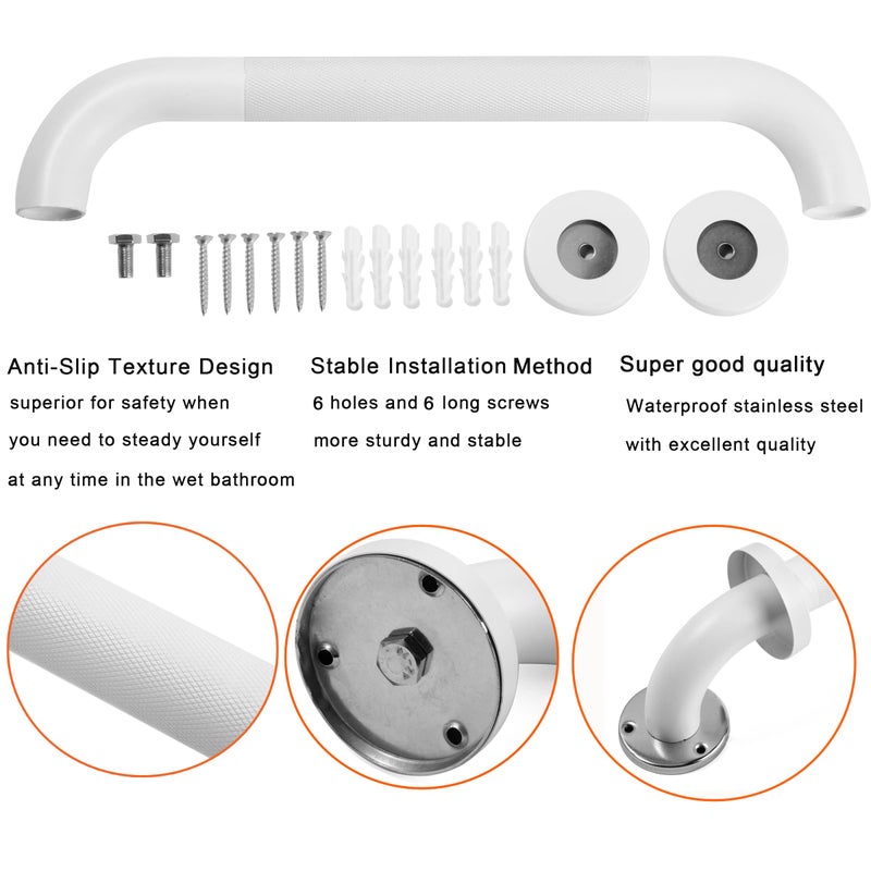 Rackickyer Shower Grab Bar, 2 Pack 12 Inch White Bathroom Grab Bar, 1.25" Diameter 304 Stainless Steel Anti-Slip Grab Bars for Bathtubs and Showers, Handicap Shower Grab Bar for Seniors Elderly - Image 3