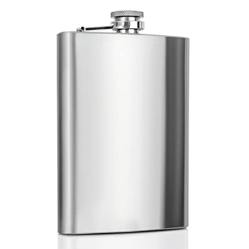 Maxam Stainless Steel Flask, Lightweight Drinking Hip Flask with a Screw-On, Leak Proof Lid, Polished Silver, 8 Ounce Capacity - Image 3