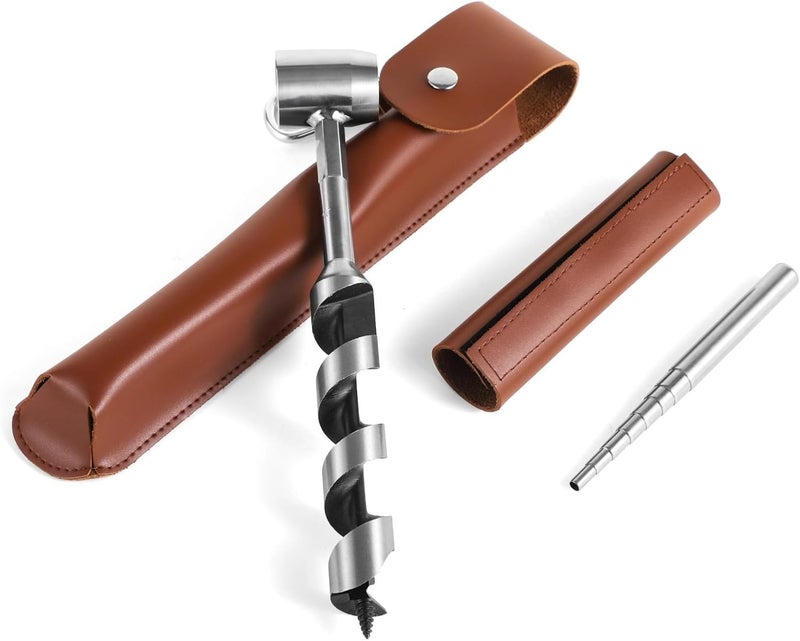 Eye 10-Inch Hand Auger Drill Set, Manual Drill With Wrench, Leather Pouch For Woodworking & Bushcraft - Image 2