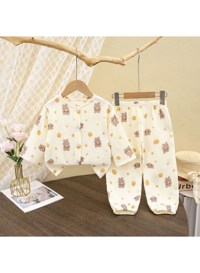 Kids Summer Thin Pajamas  Boys Girls Cute Cartoon Print Long Sleeve Cotton Yarn Clothing Sets Pyjamas Baby Casual Sleepwear - Image 1