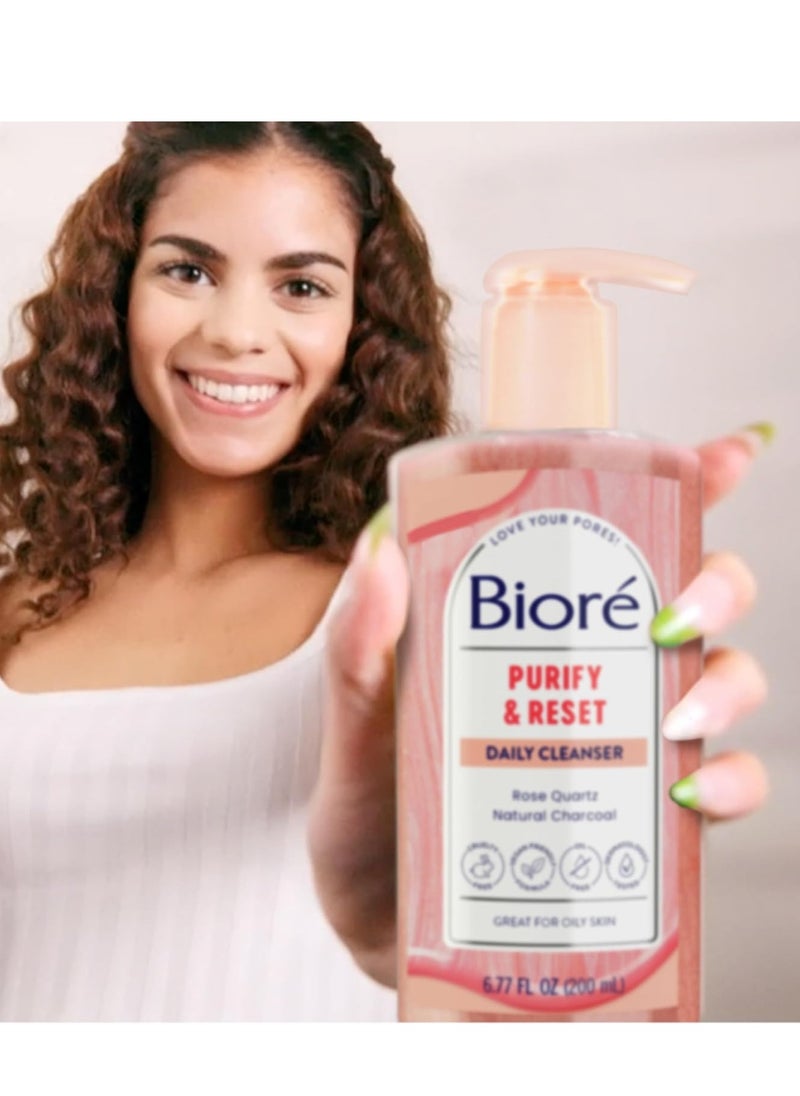 Biore Bioré Rose Quartz + Charcoal Daily Purifying Cleanser, Oil Free Facial Cleanser Energizes Skin, Dermatologist Tested and Cruelty Free, 6.77 oz, Packaging May Vary  - Image 5