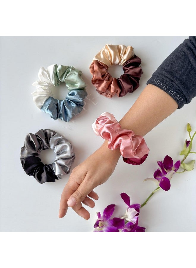 Silvr Bear Satin Scrunchies for Women - Triple Tone - Scrunchies Set - 4 pack - Best Gift - Image 2