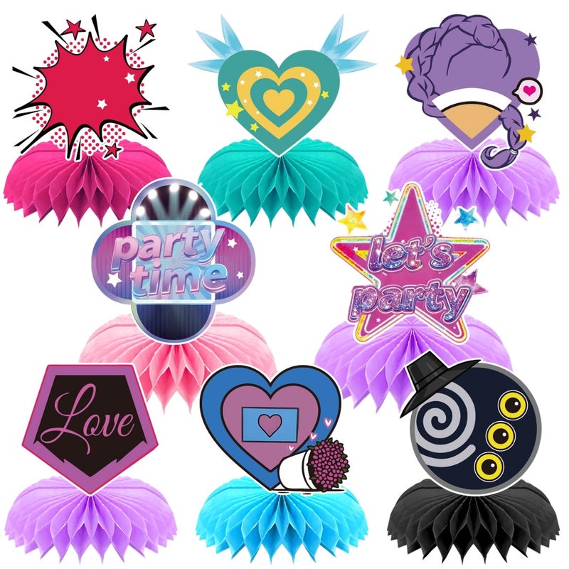 JU XIN 8Pcs Purple Demon Birthday Party Supplies Hunters Honeycomb CenterpiecesSinger Movie Theme 3D Table Decorations - Image 3