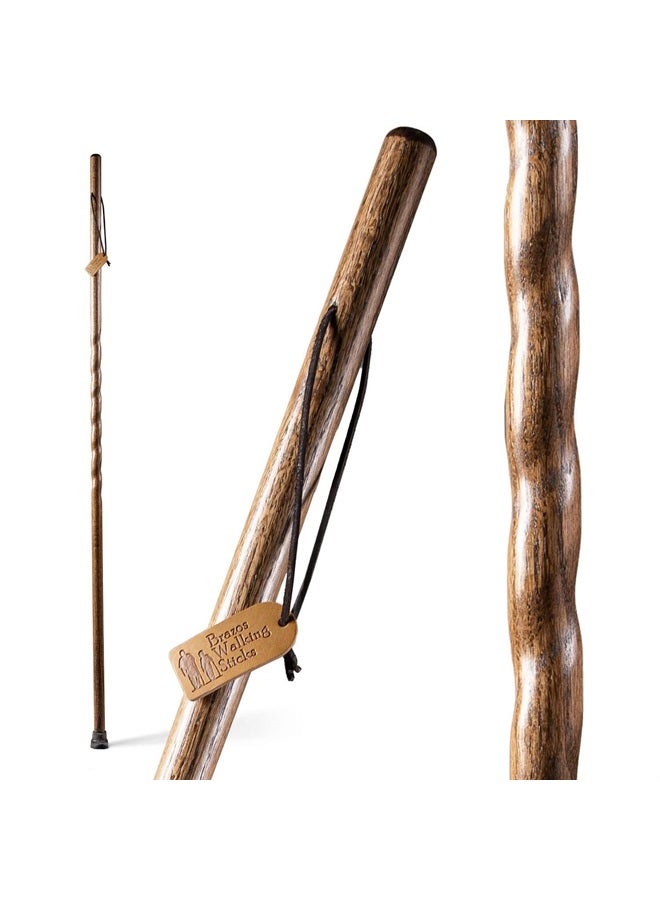 Brazos Handcrafted Wood Walking Stick, Twisted Oak, Trekker Style Handle, for Men & Women, Made in the USA, Brown, 55" - Image 1