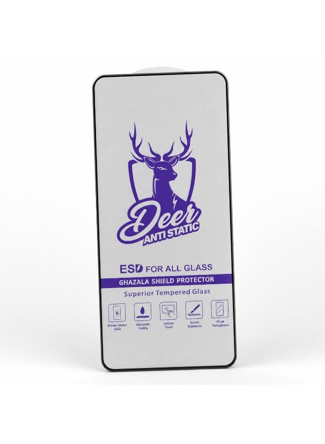 Deer Al-Ghazala Anti-Static ESD Tempered Glass Screen Protector Compatible with OPPO Reno 12F - Full Glue Black Frame - Image 2