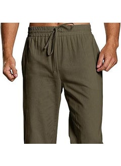 2023 Mens Cotton Linen Trousers Casual Solid Breathable Pants Black