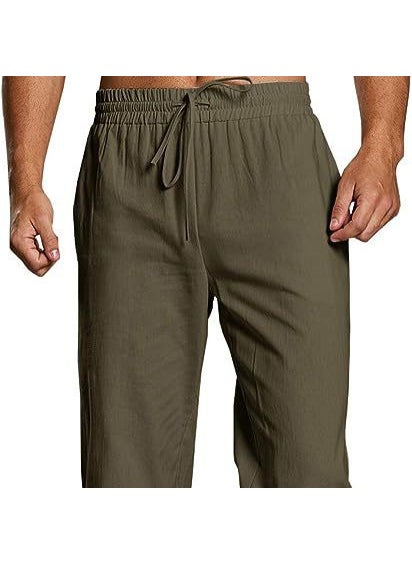 Generic - 2023 Mens Cotton Linen Trousers Casual Solid Breathable Pants Black - Image 1