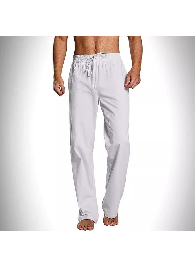 Generic - 2023 Mens Cotton Linen Trousers Casual Solid Breathable Pants Black - Image 1