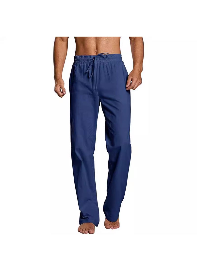 Generic - 2023 Mens Cotton Linen Trousers Casual Solid Breathable Pants Black - Image 1