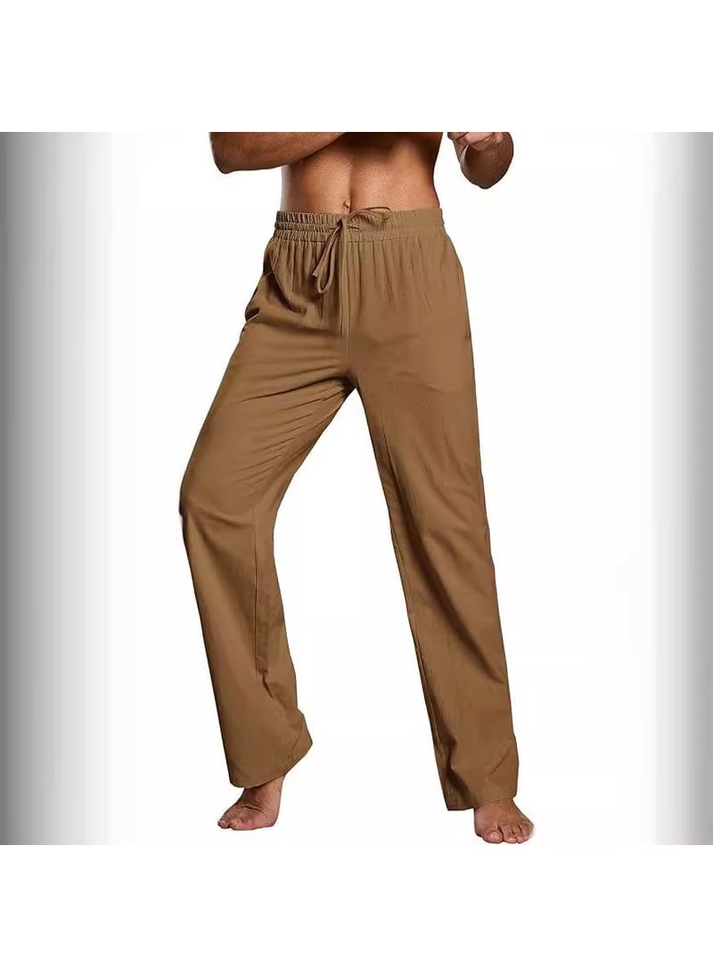 Generic - 2023 Mens Cotton Linen Trousers Casual Solid Breathable Pants Black - Image 1