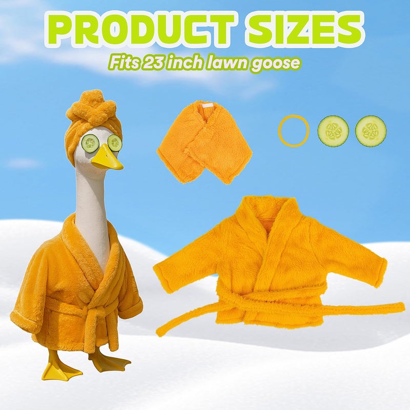 Fanfoobi Porch Goose Outfit Set with Bathrobe Shower Cap Cucumber Eye Mask Funny Goose Clothes for 23" Cement Plastic Lawn Statue Halloween Christmas Birthday Outdoor Garden Yard Patio Decoration (Yellow) - Image 3