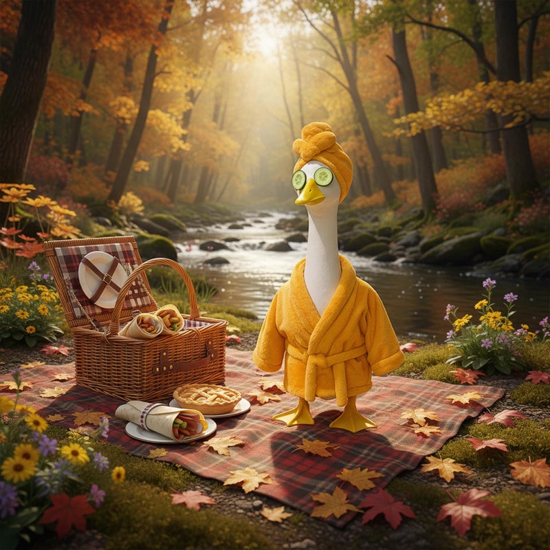 Fanfoobi Porch Goose Outfit Set with Bathrobe Shower Cap Cucumber Eye Mask Funny Goose Clothes for 23" Cement Plastic Lawn Statue Halloween Christmas Birthday Outdoor Garden Yard Patio Decoration (Yellow) - Image 5