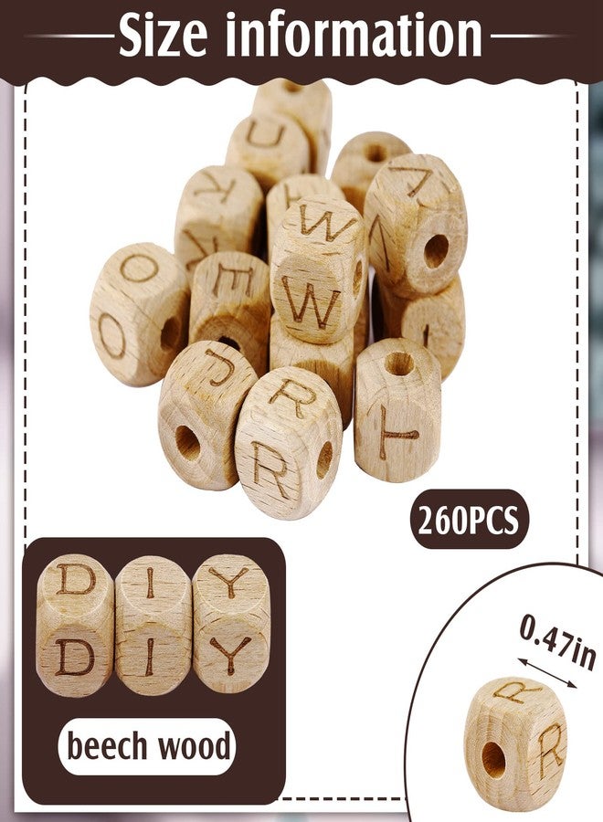 Civaner 260 Pcs Cube Beech Wood Beads 12 mm Natural Wooden Loose Alphabet Letter Beads Bulk for Jewelry Making and DIY Craft Projects Bracelets - Image 2