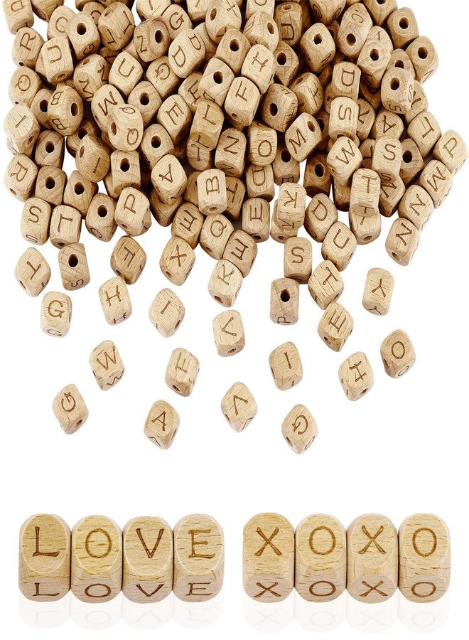 Civaner 260 Pcs Cube Beech Wood Beads 12 mm Natural Wooden Loose Alphabet Letter Beads Bulk for Jewelry Making and DIY Craft Projects Bracelets - Image 1