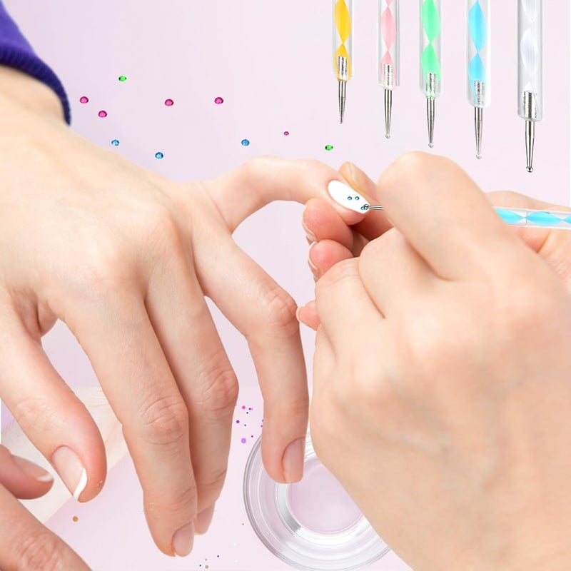HomTop Nail Art Brush 22 Piece Set, 2 Way Acrylic Silicone Engraving Pen Dotting Pen Tools Nail Art Kit, Resin Nail Art Palette, For Nail Art DIY Home Salon Makeup Display Board (White) - Image 4