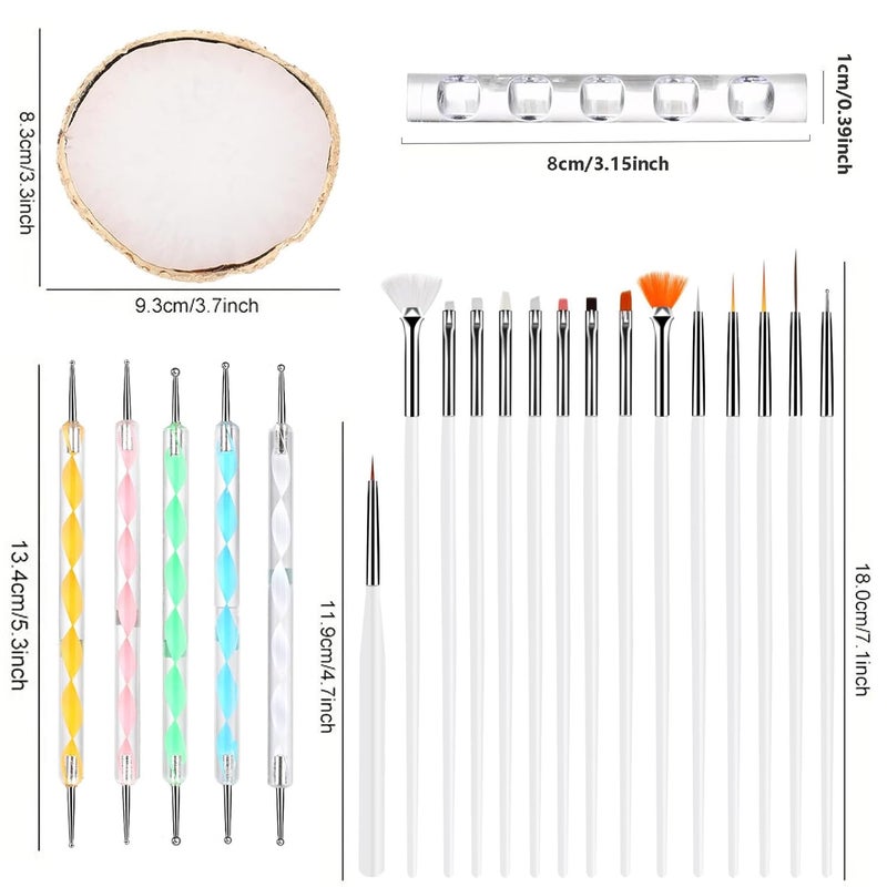 HomTop Nail Art Brush 22 Piece Set, 2 Way Acrylic Silicone Engraving Pen Dotting Pen Tools Nail Art Kit, Resin Nail Art Palette, For Nail Art DIY Home Salon Makeup Display Board (White) - Image 3