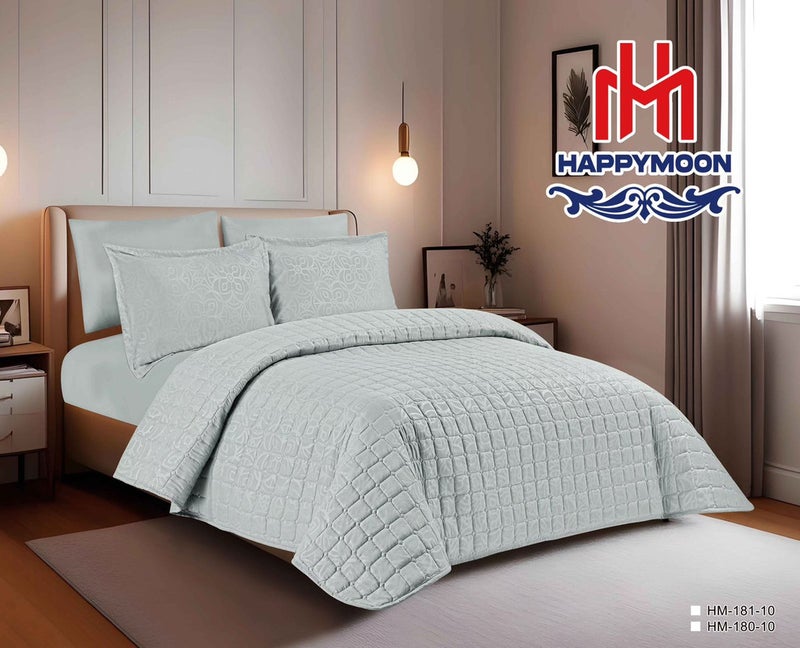 HAPPYMOON طقم لحاف الفراش Happymoon بحجم سرير مفرد - طقم سرير مبطن صلب مكون من 4 قطع مع قماش ناعم من الألياف الدقيقة ، يتضمن لحاف ، ملاءة مجهزة ، وسادة وسادة وحقيبة - Image 1