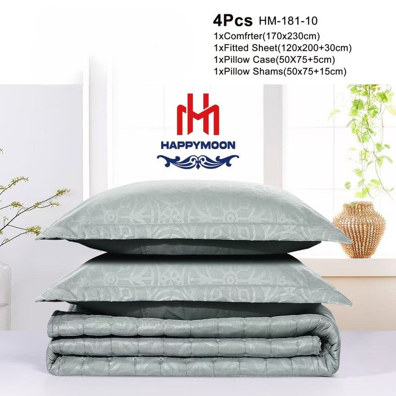 HAPPYMOON طقم لحاف الفراش Happymoon بحجم سرير مفرد - طقم سرير مبطن صلب مكون من 4 قطع مع قماش ناعم من الألياف الدقيقة ، يتضمن لحاف ، ملاءة مجهزة ، وسادة وسادة وحقيبة - Image 2
