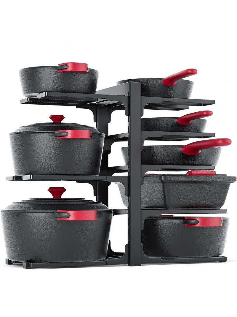 MUDEELA 8-Tier Pots and Pans Organizer under Cabinet, 15.83" Height Heavy Duty Pot Pan Organizer Kitchen Cabinet Organization and Storage, Adjustable Pot Rack for Frying Pan, Cast Iron Skillet, Black - Image 1