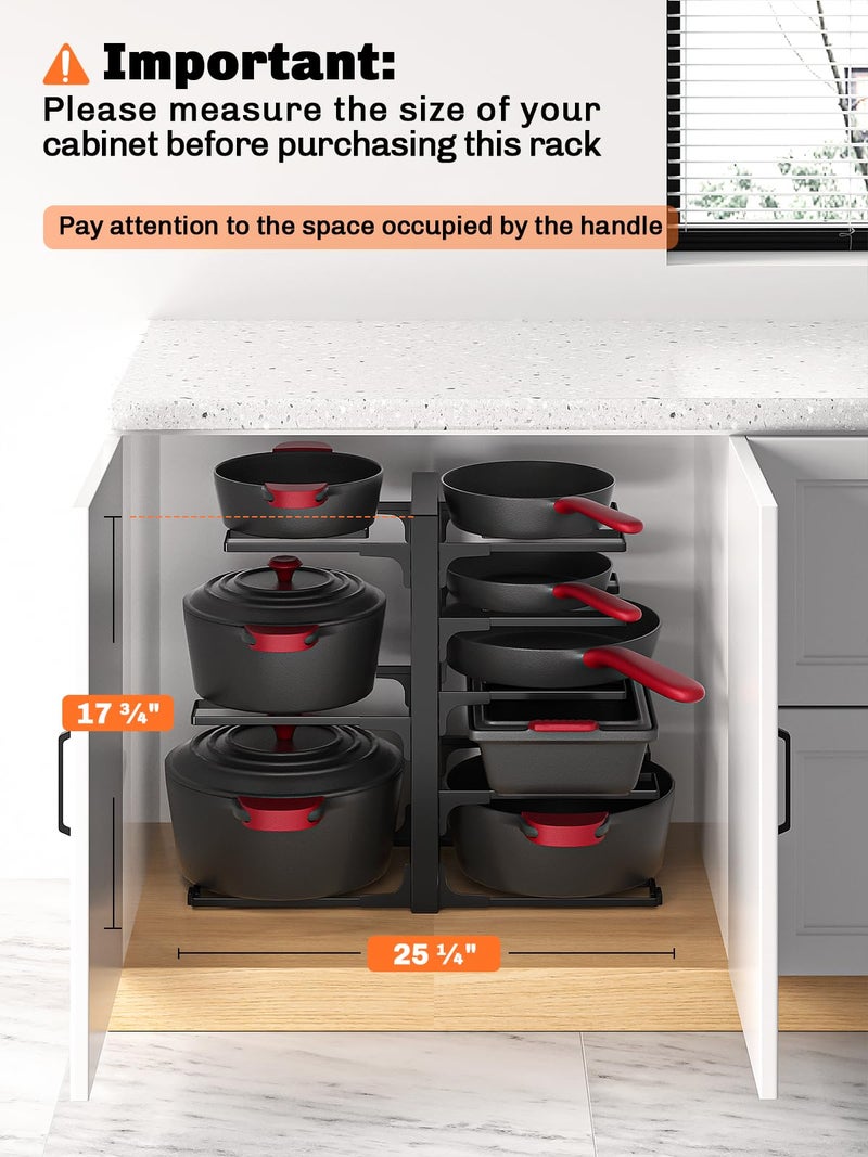 MUDEELA 8-Tier Pots and Pans Organizer under Cabinet, 15.83" Height Heavy Duty Pot Pan Organizer Kitchen Cabinet Organization and Storage, Adjustable Pot Rack for Frying Pan, Cast Iron Skillet, Black - Image 2