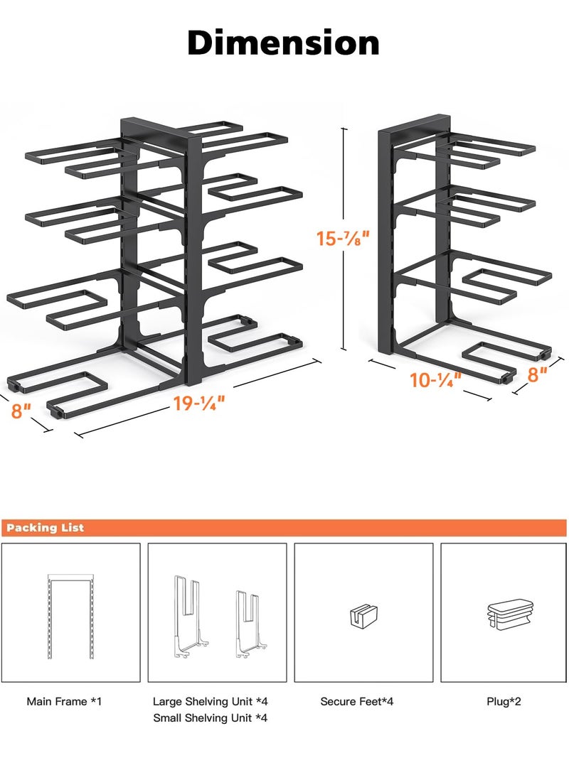 MUDEELA 8-Tier Pots and Pans Organizer under Cabinet, 15.83" Height Heavy Duty Pot Pan Organizer Kitchen Cabinet Organization and Storage, Adjustable Pot Rack for Frying Pan, Cast Iron Skillet, Black - Image 3