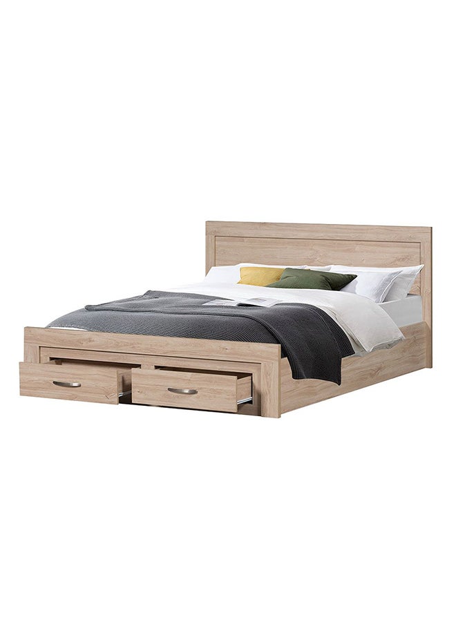 DANUBE HOME Danube Home Bolivar Queen Bed With 2 Front Drawer Storage Sturdy Modern Design Wooden Double Bed Frame Furniture L 207 x W 162 x H 90 cm Vintage Oak  - Image 3
