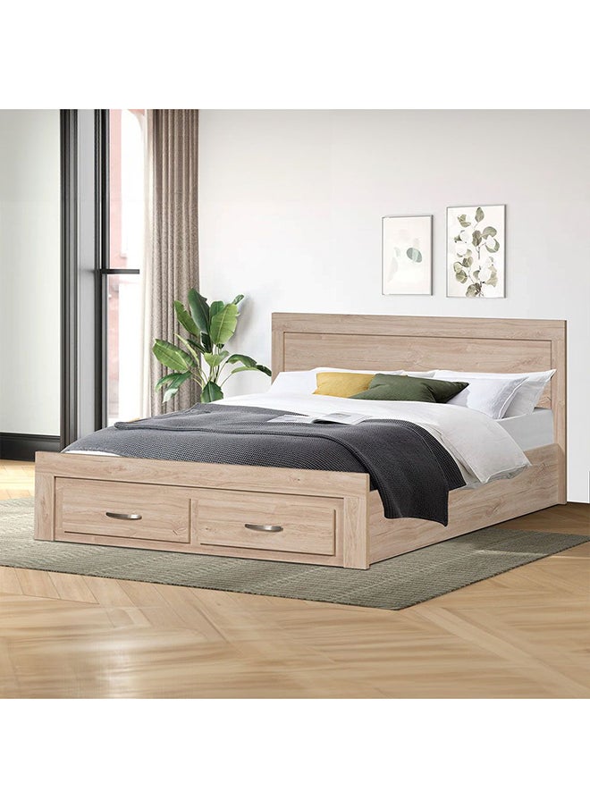 DANUBE HOME Danube Home Bolivar Queen Bed With 2 Front Drawer Storage Sturdy Modern Design Wooden Double Bed Frame Furniture L 207 x W 162 x H 90 cm Vintage Oak  - Image 1