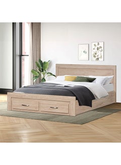 DANUBE HOME Danube Home Bolivar Queen Bed With 2 Front Drawer Storage Sturdy Modern Design Wooden Double Bed Frame Furniture L 207 x W 162 x H 90 cm Vintage Oak  - Image 1