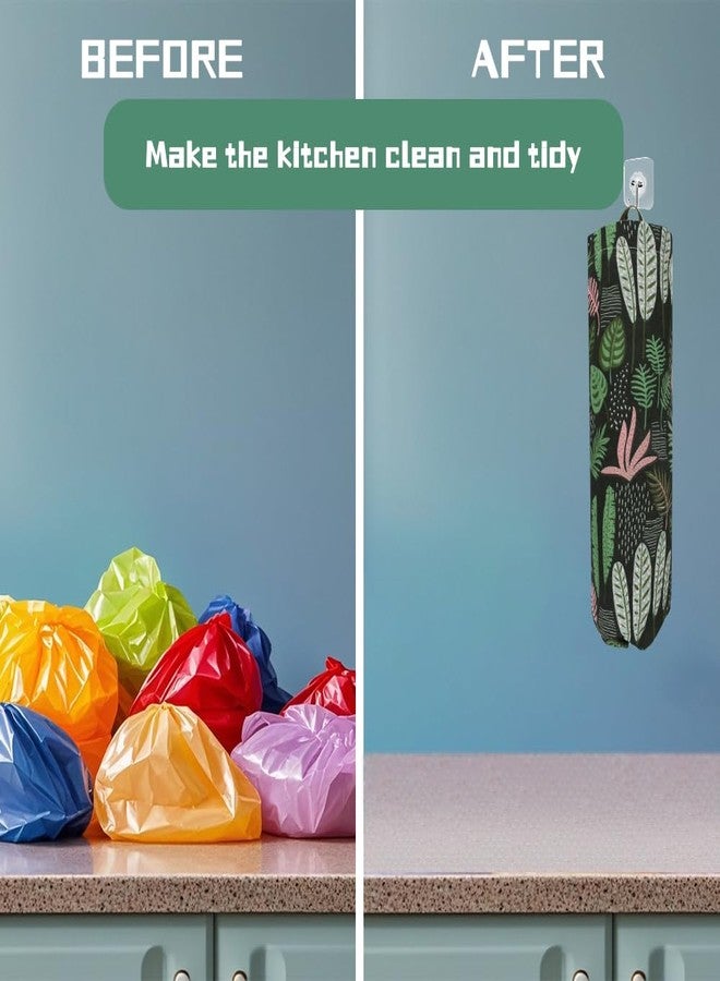 Luckforest 2 Pcs Plastic Bag Holders Reusable Grocery Bag Organizer Large Grocery Bag Wall Mount Storage Dispensers for Home Kitchen(green plants) - Image 4