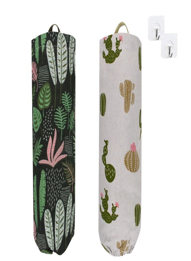 Luckforest 2 Pcs Plastic Bag Holders Reusable Grocery Bag Organizer Large Grocery Bag Wall Mount Storage Dispensers for Home Kitchen(green plants) - Image 1