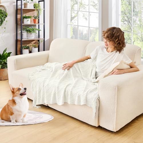 inhand Knitted Throw Blanket for Couch and Bed, Soft Living Room Home Decor Knitted Blanket with Tassel, Outdoor Lightweight Breathable Summer Blanket, Farmhouse Warm Woven Decorative, 50"x60" - Image 2