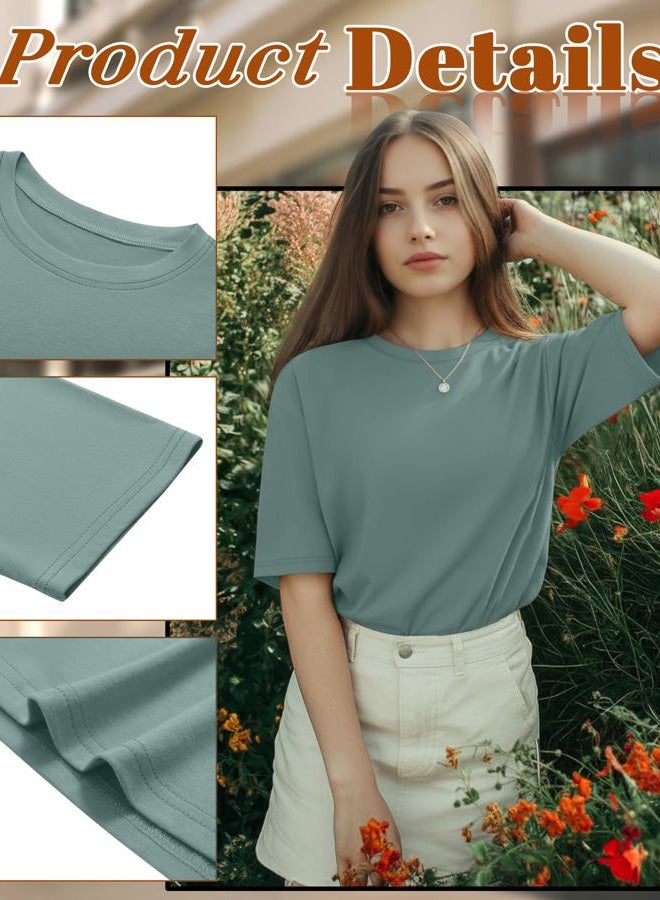 Huukeay 3 Pack Women's Crew Neck T Shirts, Half Sleeve Casual Tee Cotton Loose Basic Top Solid Summer Classic Tunic Tops 2025, Black, Gray Green, Burgundy Purple, M - Image 5