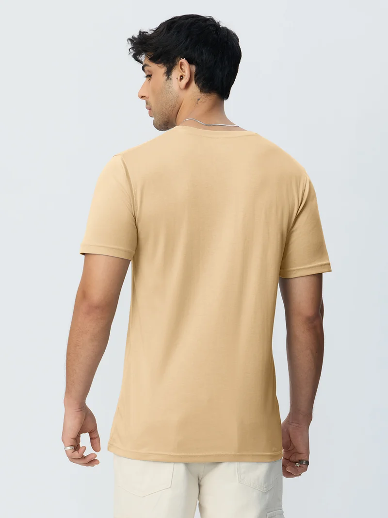 The Souled Store  The Souled Store Supima: Oat Milk Men and Boys Short Sleeves Round Neck Solid Cotton Regular Fit Breathable Lightweight Everyday Comfortable All-Season T-Shirt  | Best Price UAE