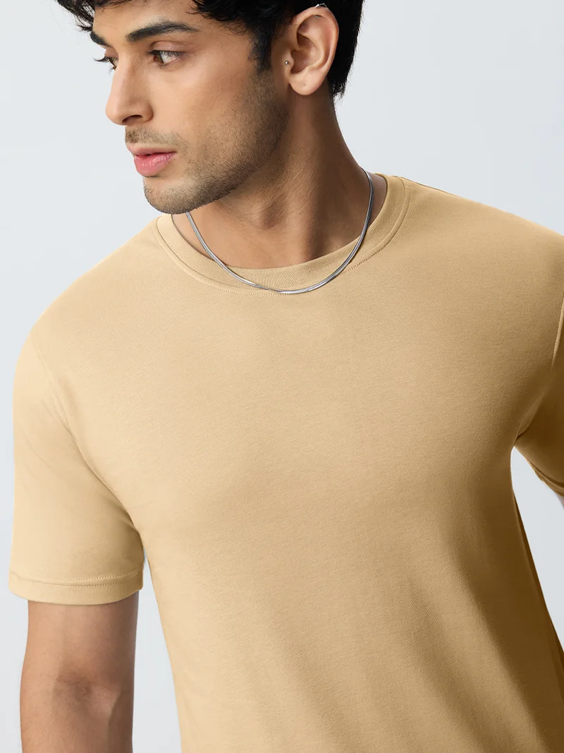 The Souled Store  The Souled Store Supima: Oat Milk Men and Boys Short Sleeves Round Neck Solid Cotton Regular Fit Breathable Lightweight Everyday Comfortable All-Season T-Shirt  | Best Price UAE