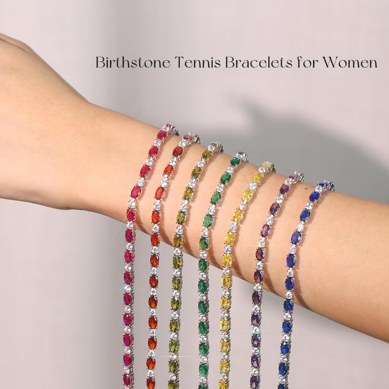 FANCIME September Birthstone Bracelet Sterling Silver Created Sapphire Tennis Bracelet Cubic Zirconia Oval Gemstone Dainty Fine Jewelry for Women 7" - Image 4