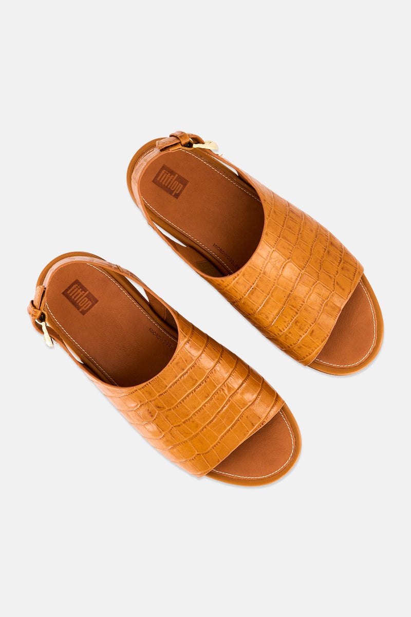 FitFlop صنادل نسائية بإغلاق بكلة قابلة للتعديل بتصميم جلد التمساح، بني - Image 4