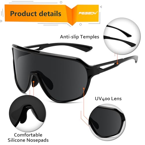 FEISEDY Sports Sunglasses for Men and Women,Oversized One Piece Reflective Lens Cycling Sunglasses B0178 - Image 4