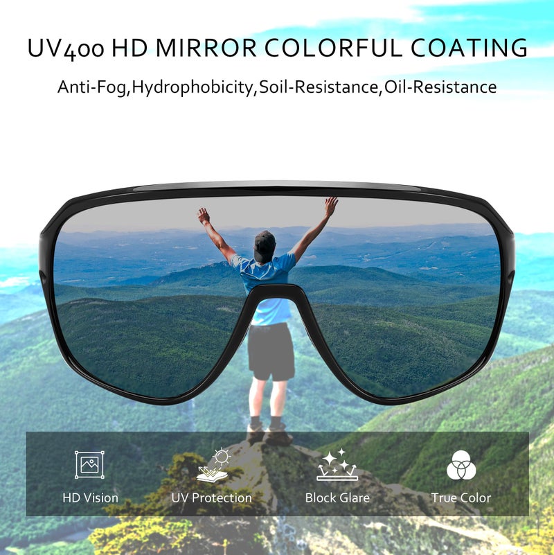FEISEDY Sports Sunglasses for Men and Women,Oversized One Piece Reflective Lens Cycling Sunglasses B0178 - Image 3