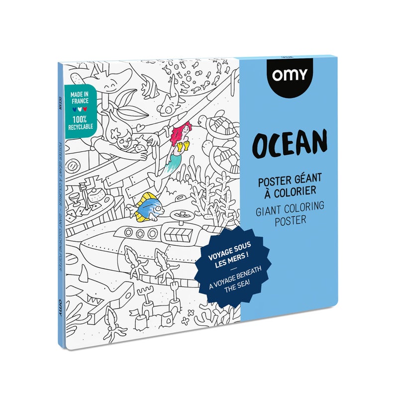 Omy Giant Coloring Poster  Ocean  Discover Magical Underwater Creatures and Lost Treasures  40 x 28 Inches  Creative Play and Fun for Kids Teens Adults and The Whole Family