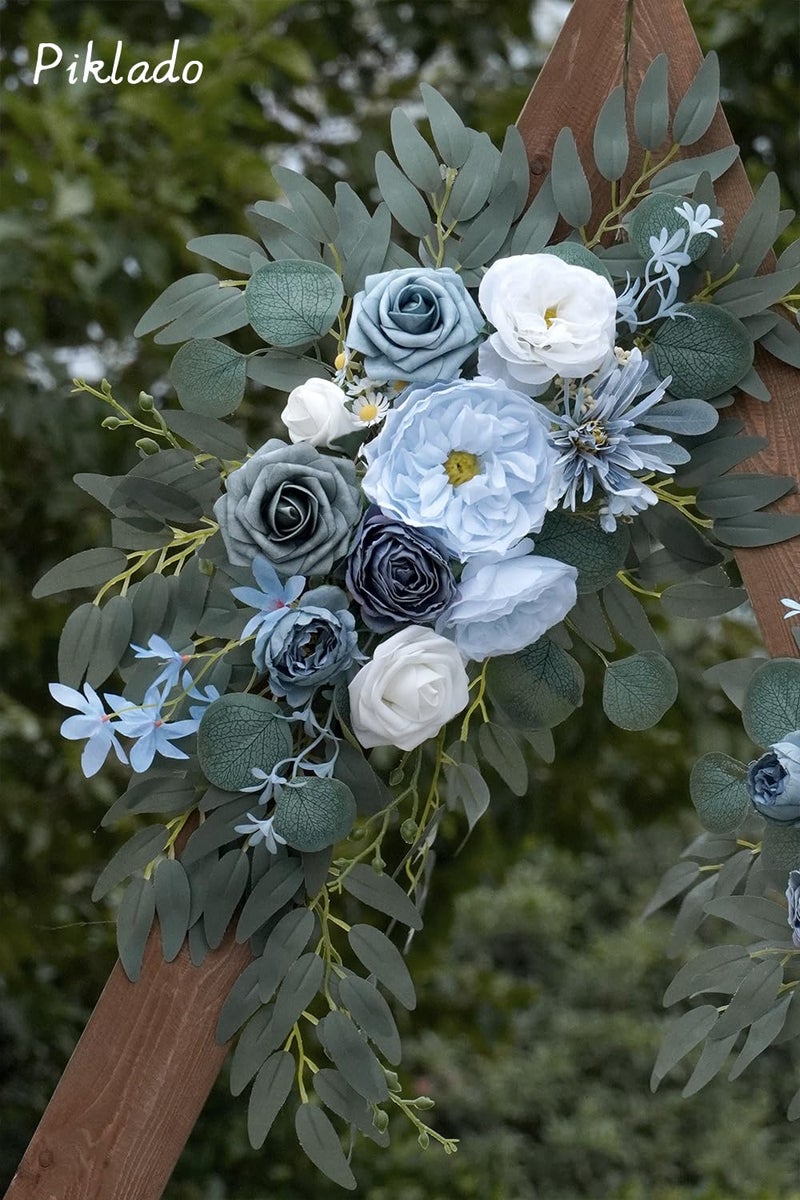 Piklado مجموعة زهور مزيفة من بيكلادو للزينة - 2 قطعة لافتات الترحيب بالزفاف (أزرق) - Image 4