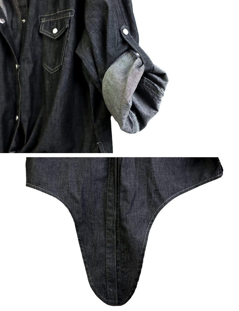 Omoone Women's 3/4 Sleeve Denim Crop Top Tie Knot Shirt Cardigan(0774-Black01-M) - Image 5