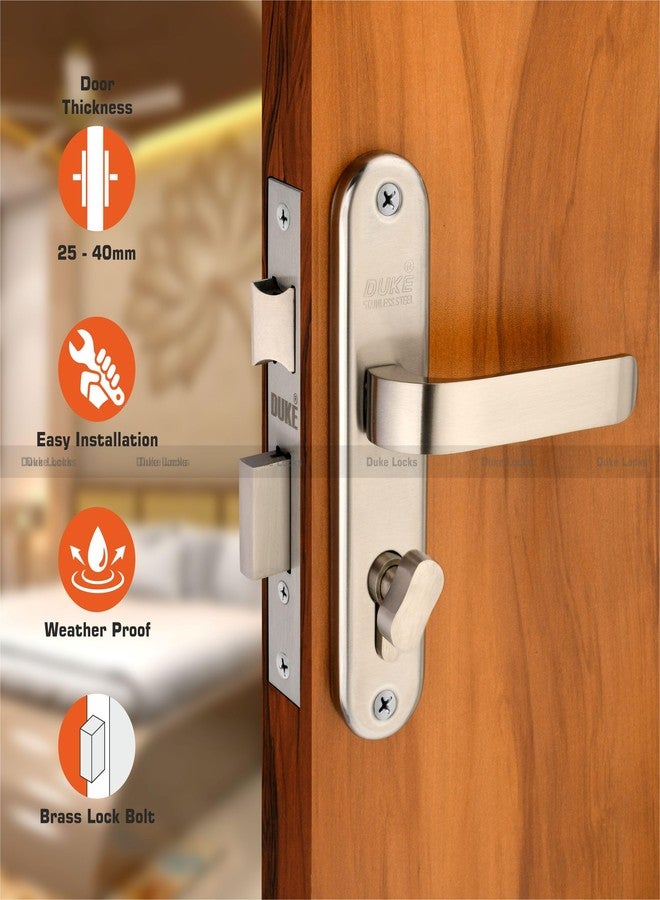 DUKElocks طقم قفل باب نقر من الفولاذ المقاوم للصدأ من ديوك 1008 SS CY للأبواب الرئيسية والمطابخ وغرف النوم والمكاتب والفنادق، جسم القفل من النحاس مع أسطوانة نحاسية و3 مفاتيح نحاسية، لون نحاسي عتيق، 190 مم (8 بوصة). - Image 2