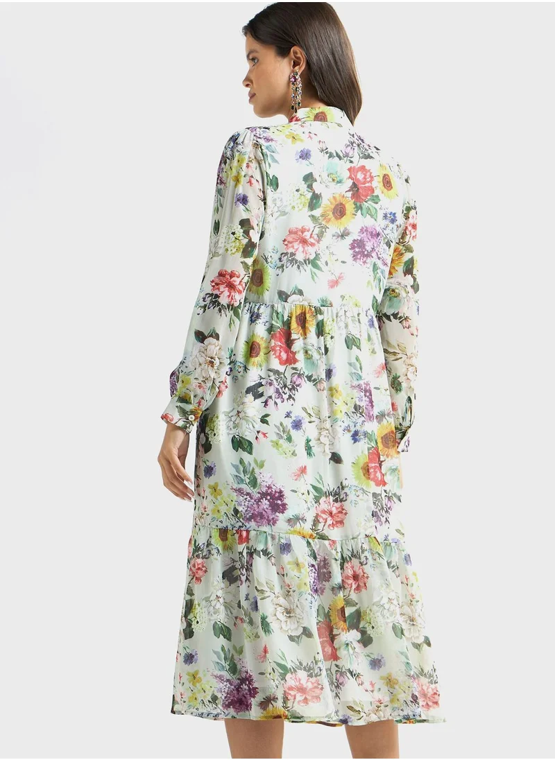 FAV Floral Print Button Down Shirt Dress