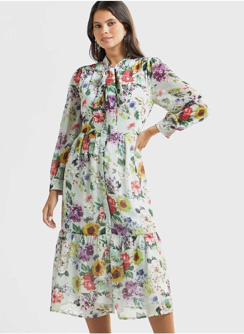 FAV - Floral Print Button Down Shirt Dress - Image 1