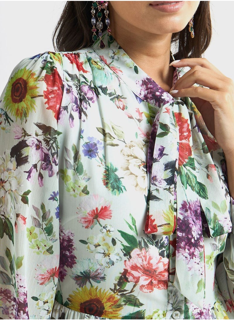 FAV - Floral Print Button Down Shirt Dress - Image 1